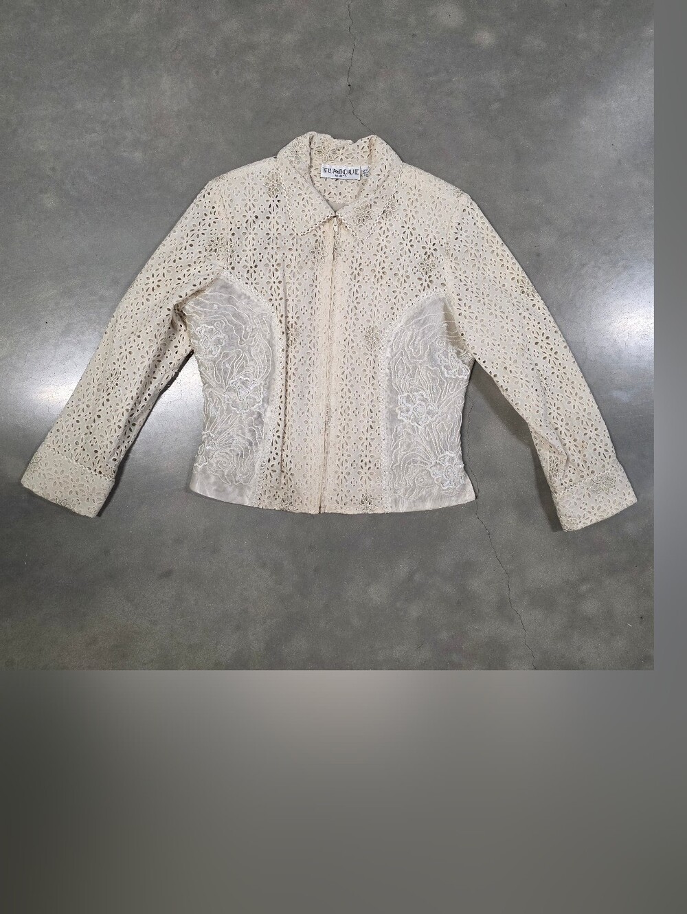 Vintage Tunique NIGHTS Beaded Eyelet Cream Zip-Front Women's Jacket